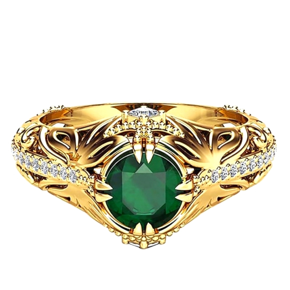 NWT Women 14k Gold Plated Simulated Emerald Ring Size 8 - Picture 1 of 4